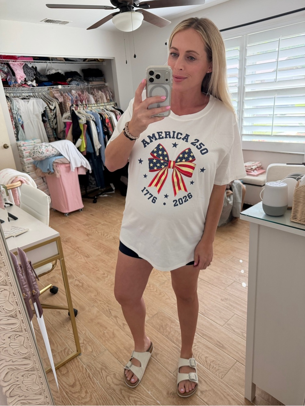 America 250 Graphic Tee - White with Red & Blue Bow
